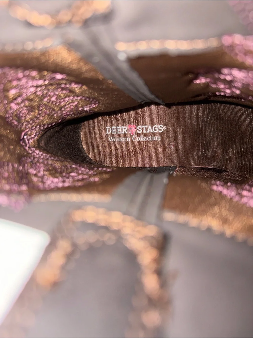 Deer Stags Dark Brown Boot with Pink Embroidery - Big Kids 7M